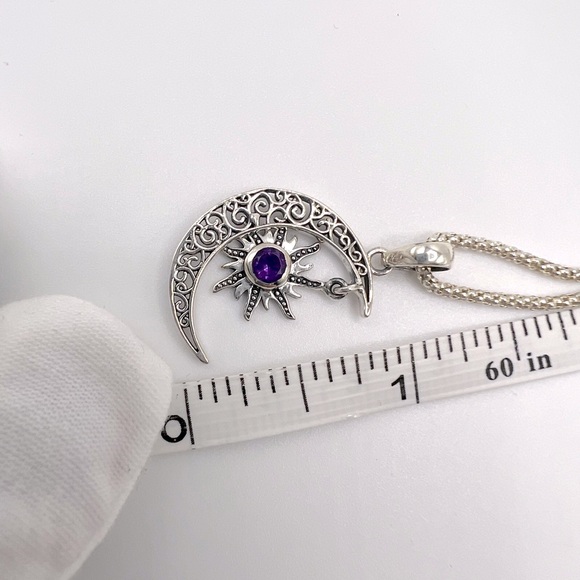 Genuine Amethyst .925 Sterling Silver Moon Necklace - Picture 11 of 13